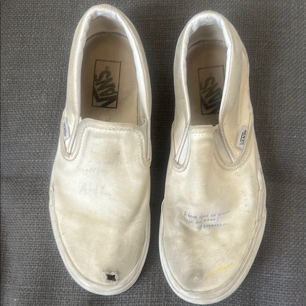 VERY WORN Vans White Slip-On Sneakers with Canvas Upper